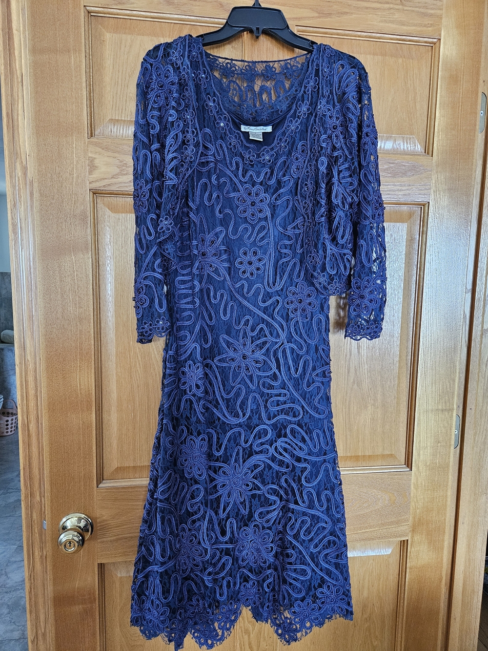 Soulmates Navy Blue Floral Lace Midi Dress